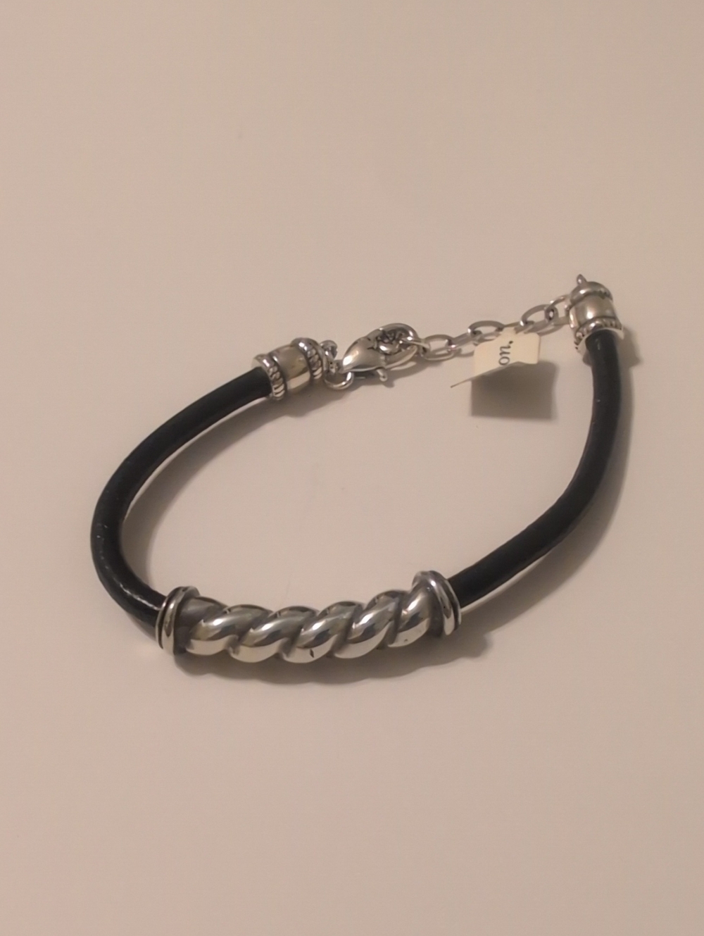 Brighton Black Leather Bracelet with Silver Twisted Bar NWT
